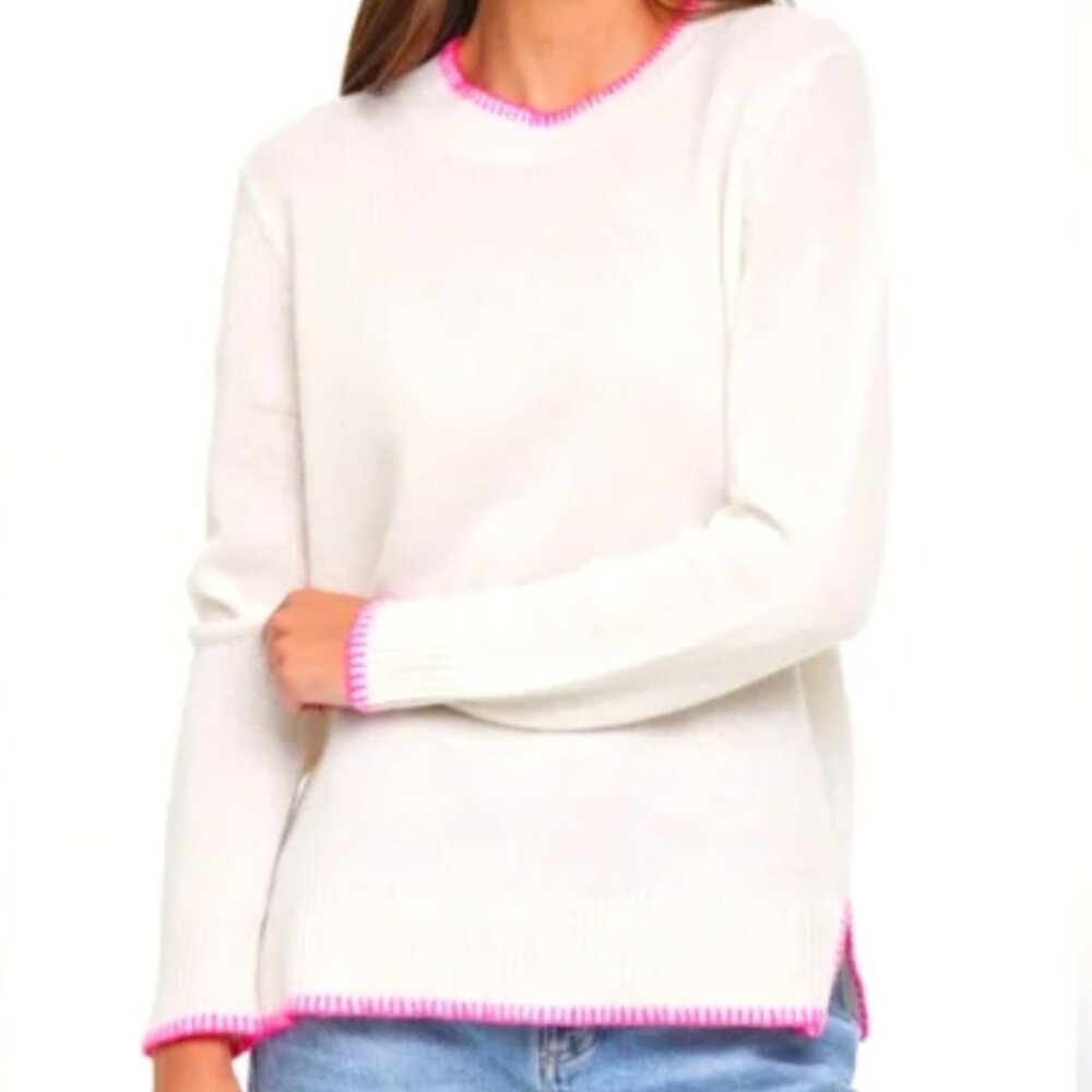 FILORO 100% Cashmere Whip Stitch Crewneck Sweater Size Medium